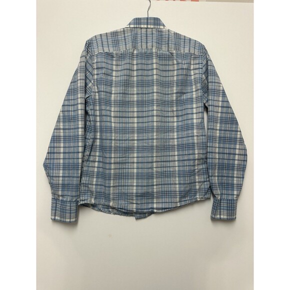 Untuckit Button Down Shirt Mens Medium Blue White Plaid Cotton Flannel - Picture 2 of 12